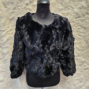 Lily Narrations Collection Girl Size Genuine Rex Rabbit Fur Patchwork Black Jack